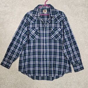 Vintage Ely Cattleman Mens Shirt XL Plaid Long Sleeve Pearl‎ Snap Western Cowboy